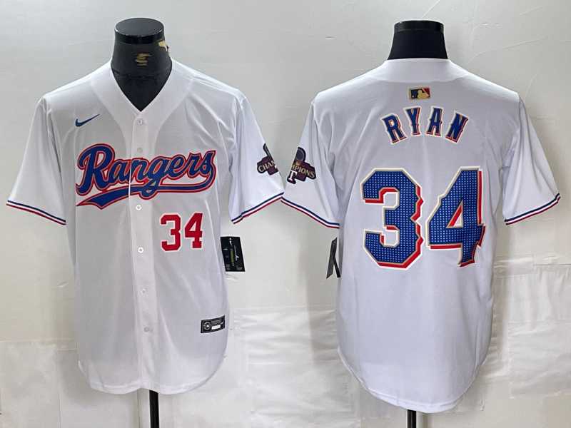 Mens Texas Rangers #34 Nolan Ryan Number White 2024 Gold Collection Limited Cool Base Jersey